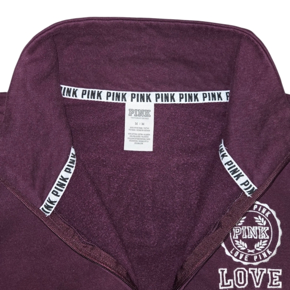 PINK VS Graphic Sweatshirt Quarter Half-Zip Pullover Black Orchid Medium - Picture 4 of 7